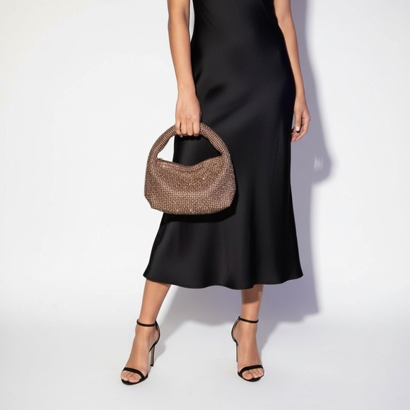 Gold Rhinestone Knot Handle Shoulder Bag Y2K Holiday Party Evening Purse - Picture 3 of 11